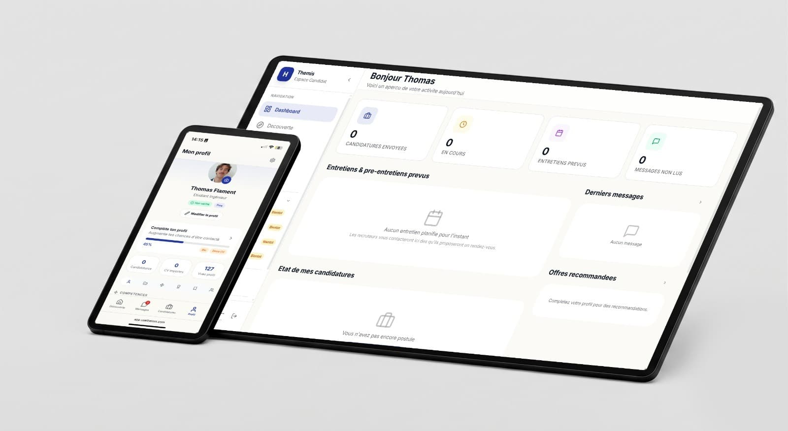 Espace candidat Themis sur ordinateur et mobile