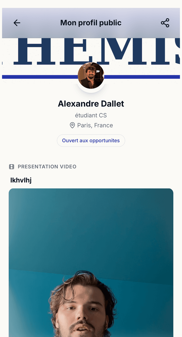 Profil candidat Themis : identité et vidéo de présentation